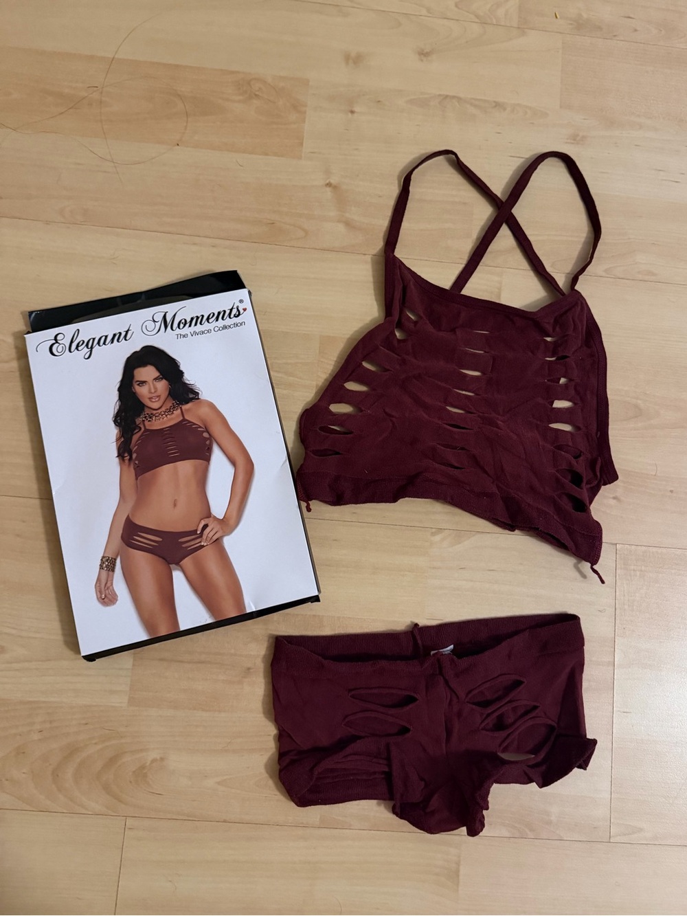 Maroon Red Brown Bralette and Booty Shorts Set